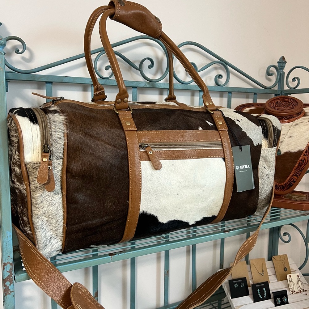 🔥New Myra Bag genuine Leather cowhide hair-on duffle bag travel unisex - Picture 4 of 15